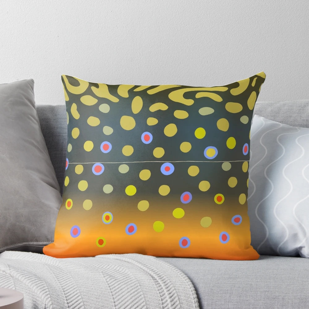 Soft and cozy brook trout skin pillow for fly fishing enthusiasts