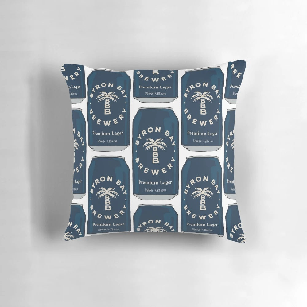 Handcrafted Byron Bay Premium Lager Can Pillow, featuring the iconic beer can design
