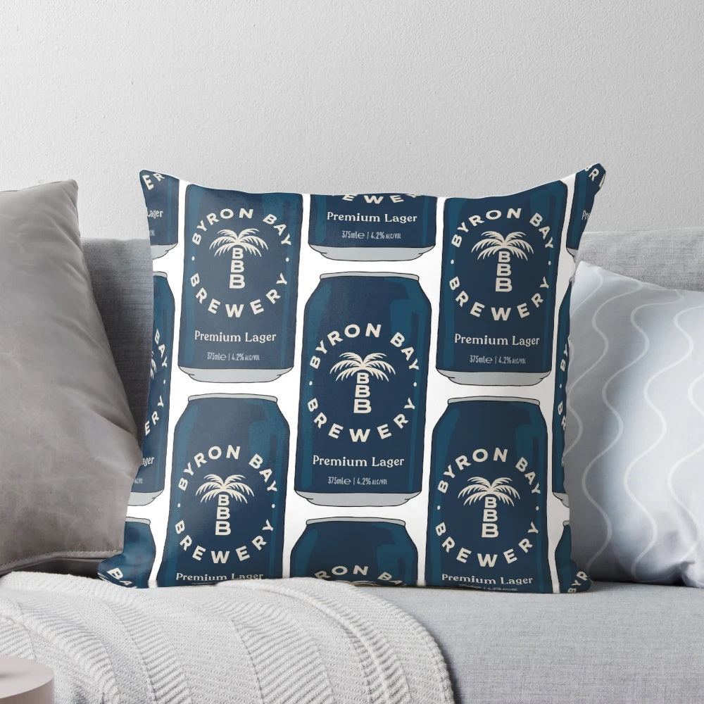 Handcrafted Byron Bay Premium Lager Can Pillow, featuring the iconic beer can design