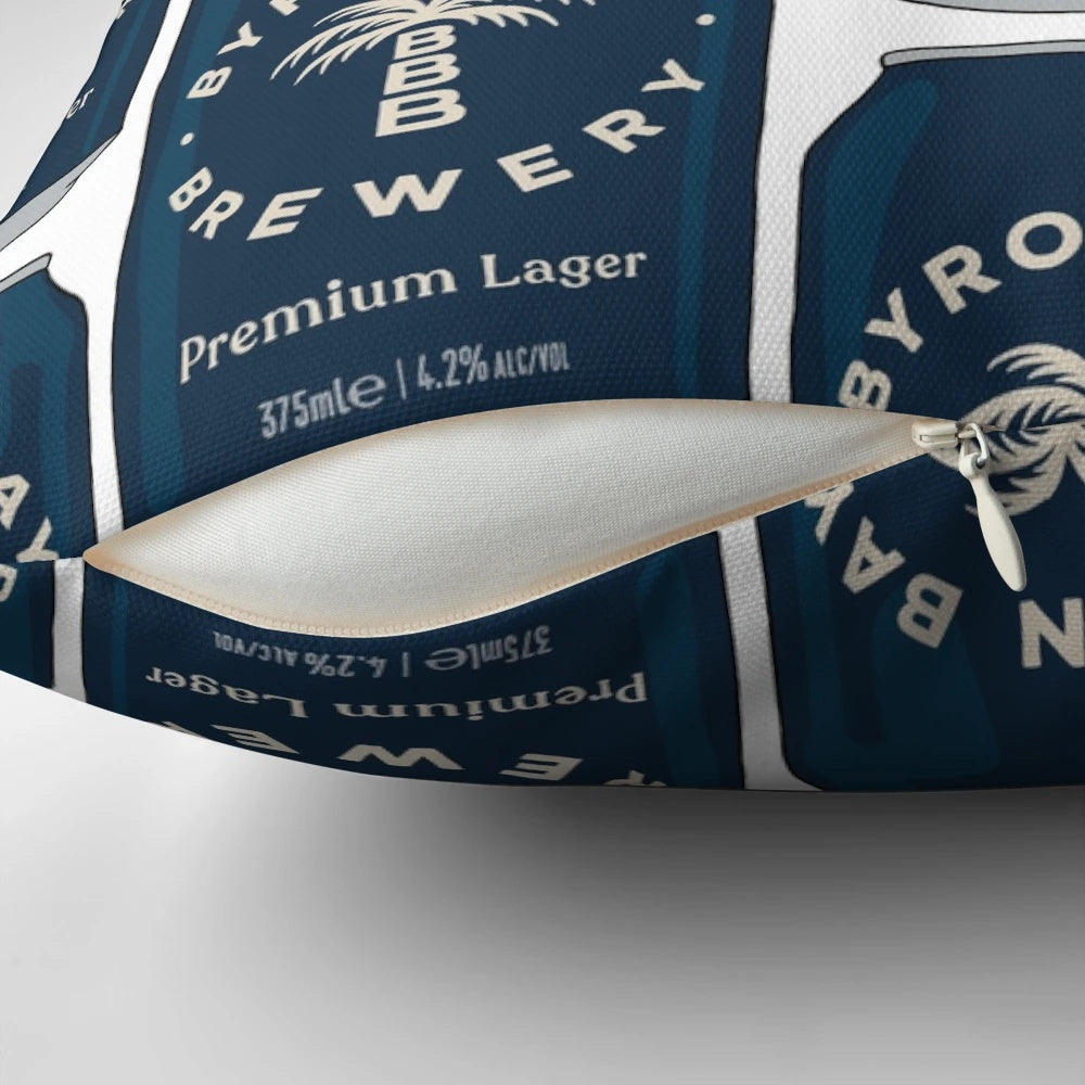 Handcrafted Byron Bay Premium Lager Can Pillow, featuring the iconic beer can design