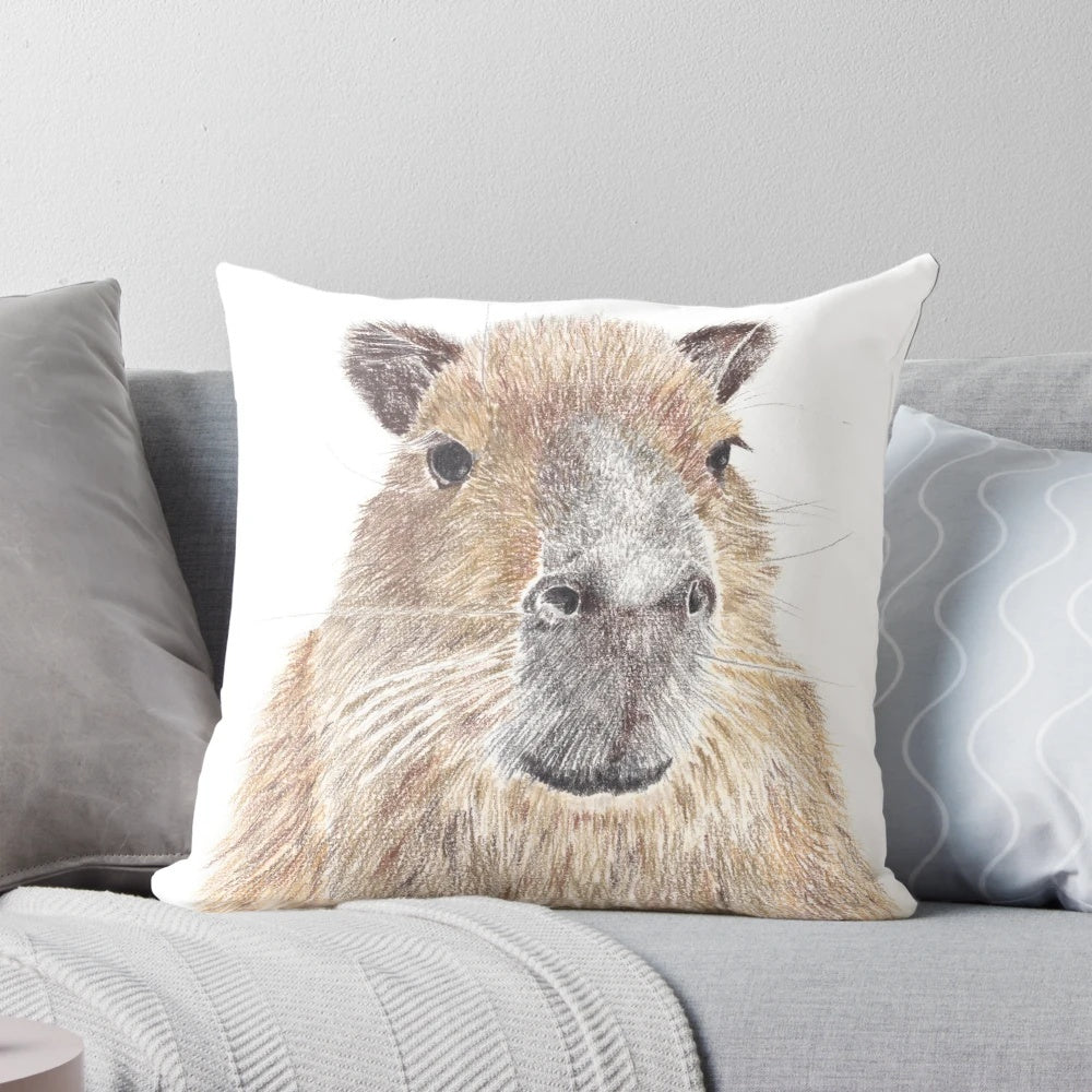 Stunning capybara portrait pillow designed by renowned Australian artist