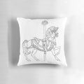 Hand-drawn illustration of a carousel horse printed on a decorative throw pillow
