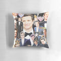 A custom-designed pillow featuring a collage of images depicting the acclaimed British actor Colin Firth in his iconic roles.