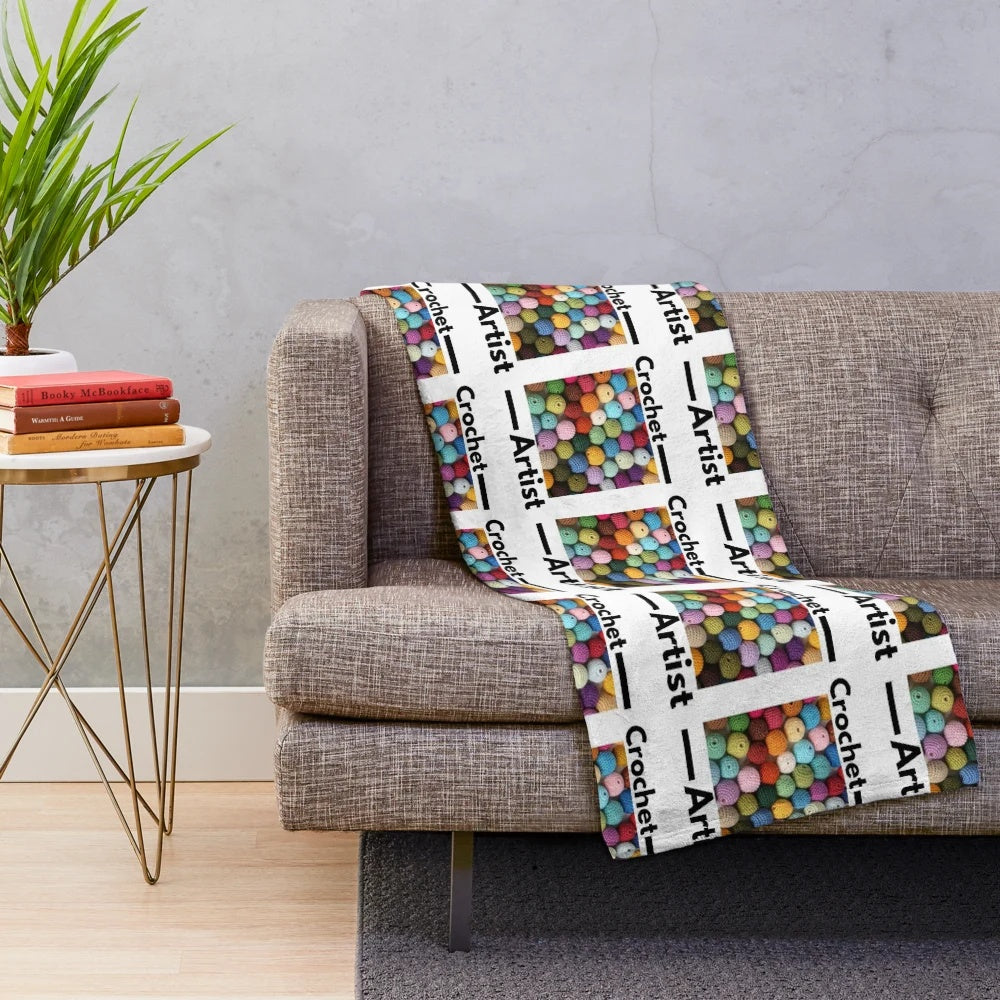 Crochet artist painting plush blanket