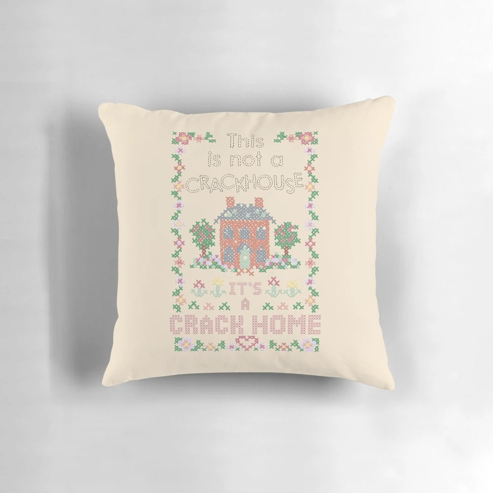 Colorful cross stitch embroidered pillow with hip hop-inspired design