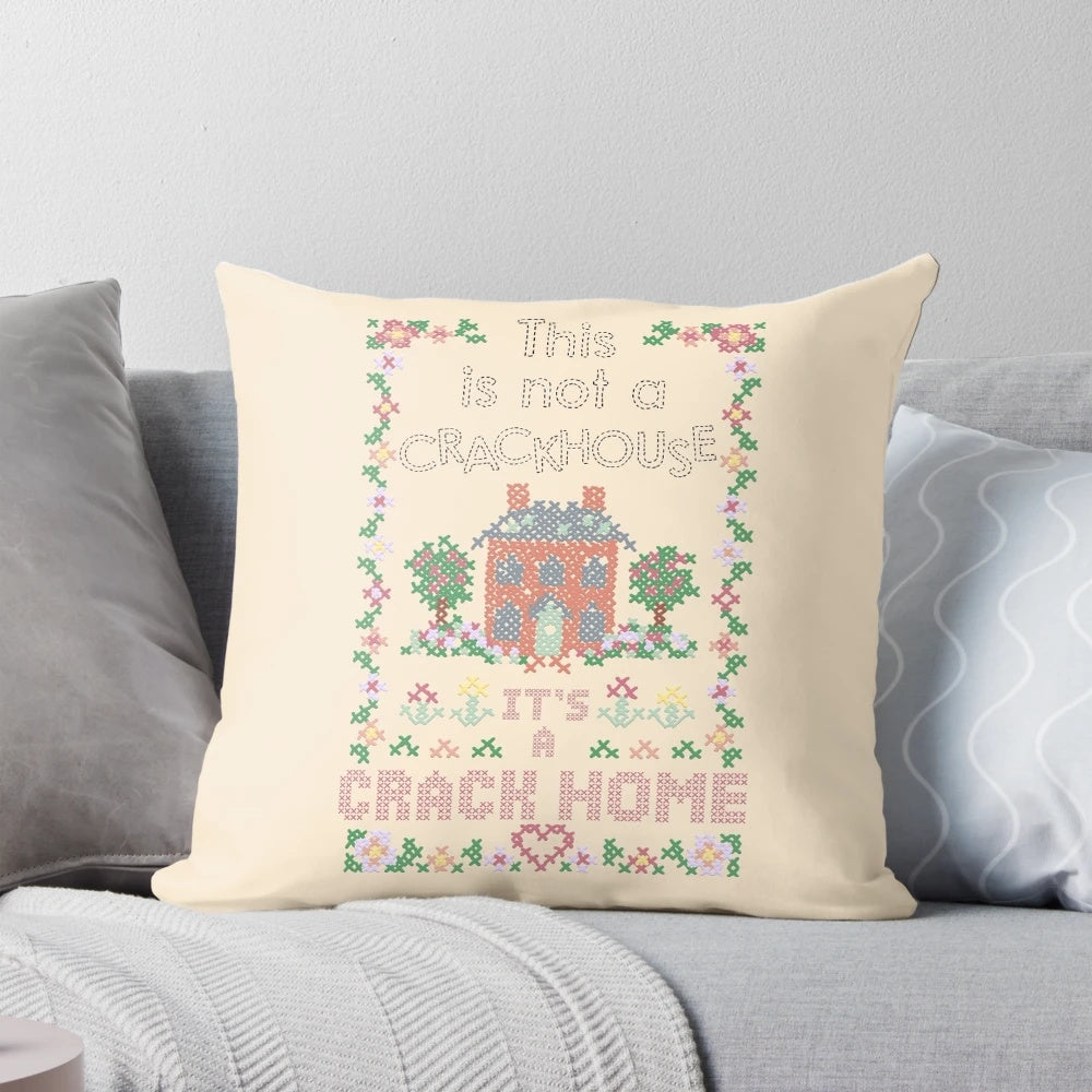 Colorful cross stitch embroidered pillow with hip hop-inspired design