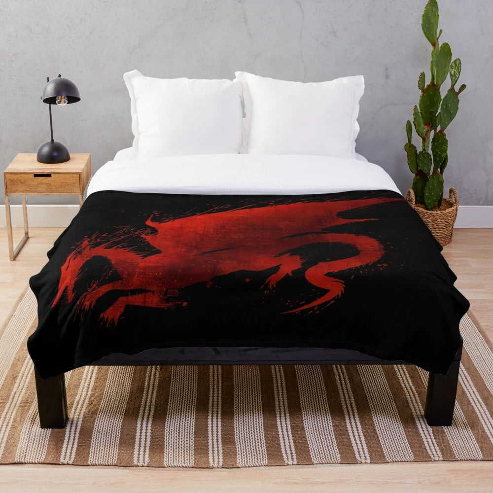 Dragon Age Origins-inspired plush blanket featuring fantasy artwork