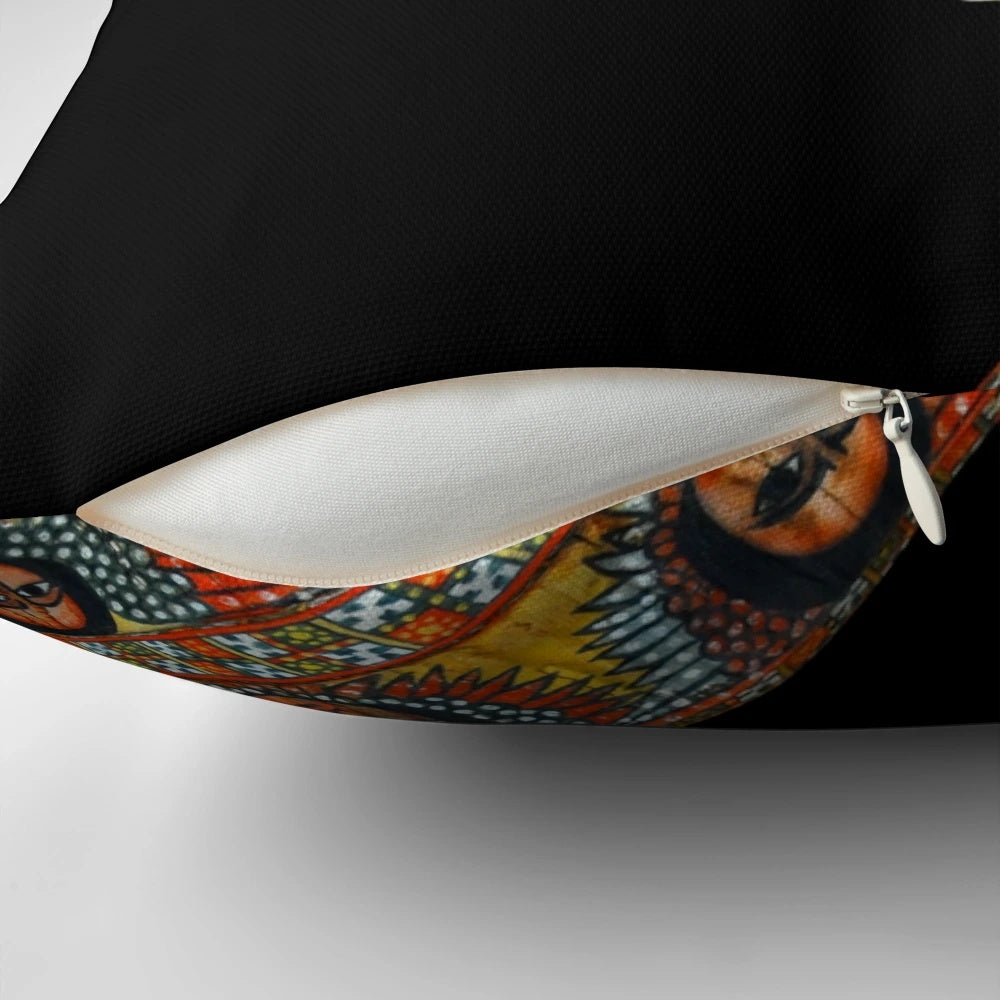 Colorful and vibrant Ethiopian Orthodox Habesha-inspired pillow, featuring intricate patterns and cultural designs.