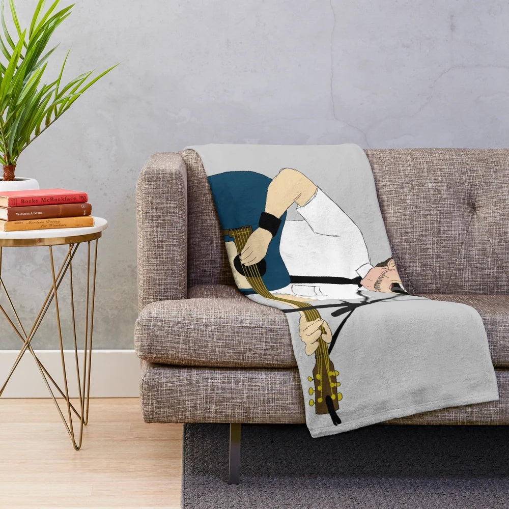 A custom plush blanket featuring a pencil drawing portrait of musician Frank Turner.