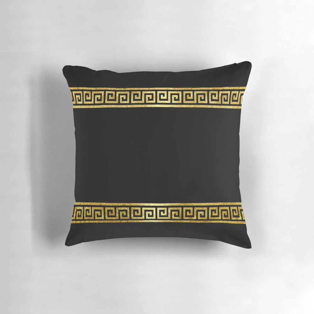 Decorative square pillow with elegant Greek-inspired geometric pattern