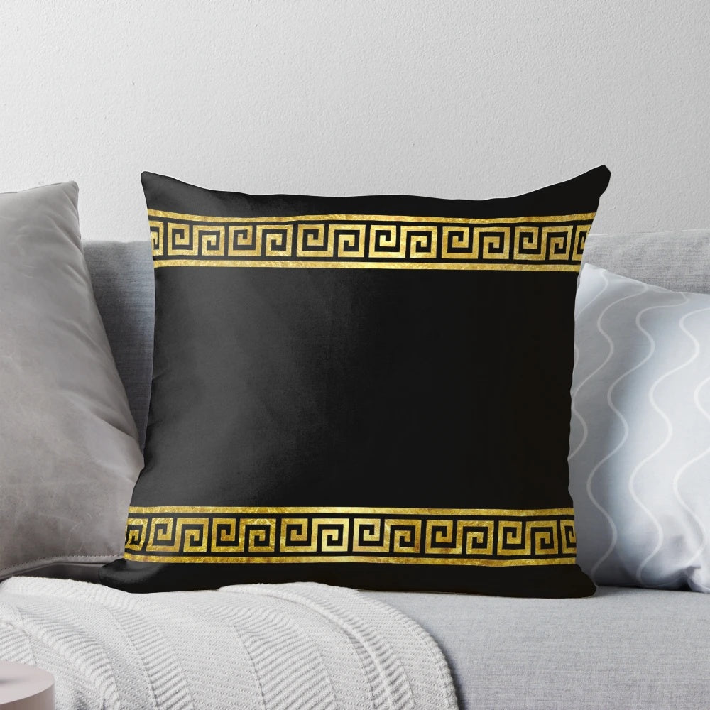 Decorative square pillow with elegant Greek-inspired geometric pattern
