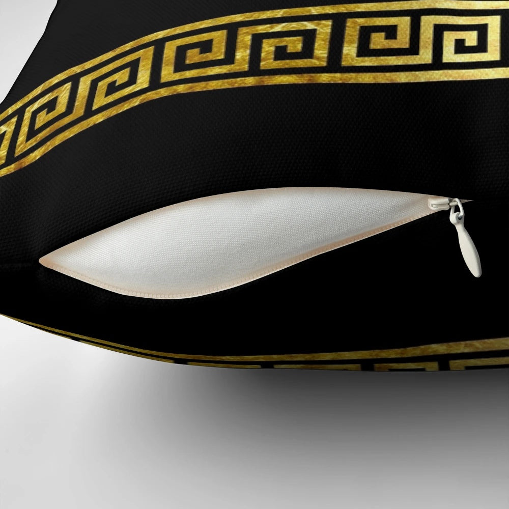 Decorative square pillow with elegant Greek-inspired geometric pattern
