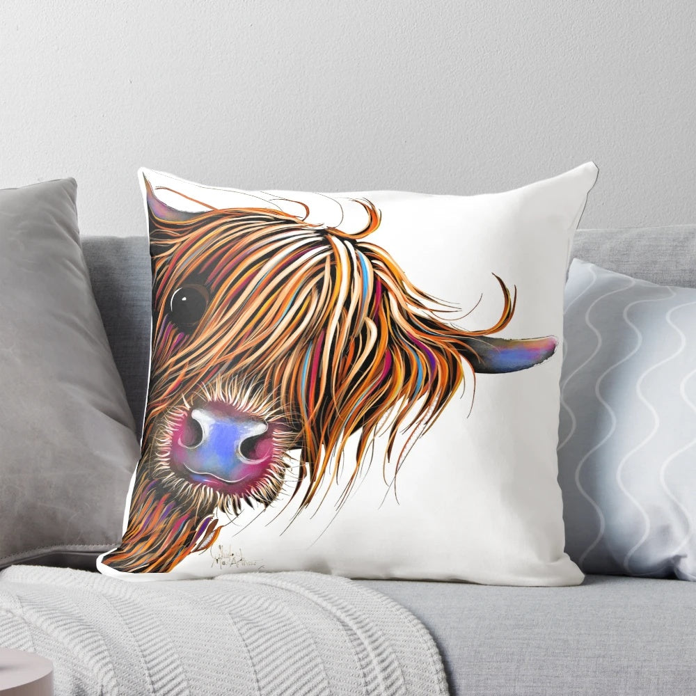 Vibrant, whimsical highland cow print in a rustic, farmhouse-inspired style.