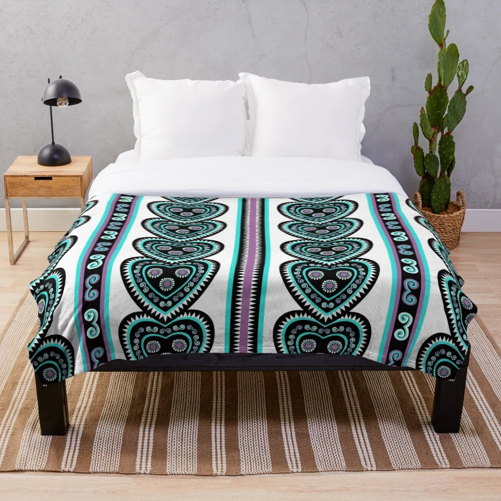 Hmong embroidery plush blanket with traditional ethnic pattern