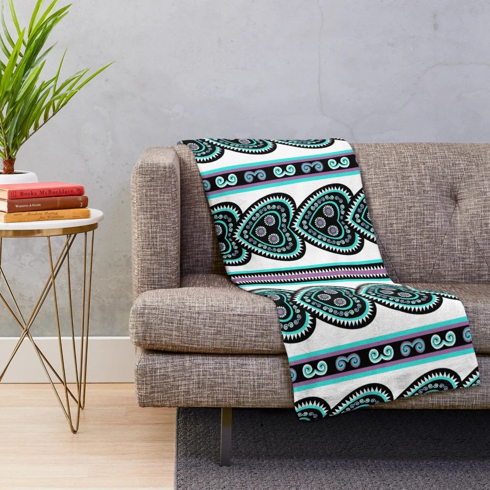 Hmong embroidery plush blanket with traditional ethnic pattern