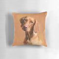 Artistically rendered Hungarian Vizsla dog portrait on a high-quality pillow