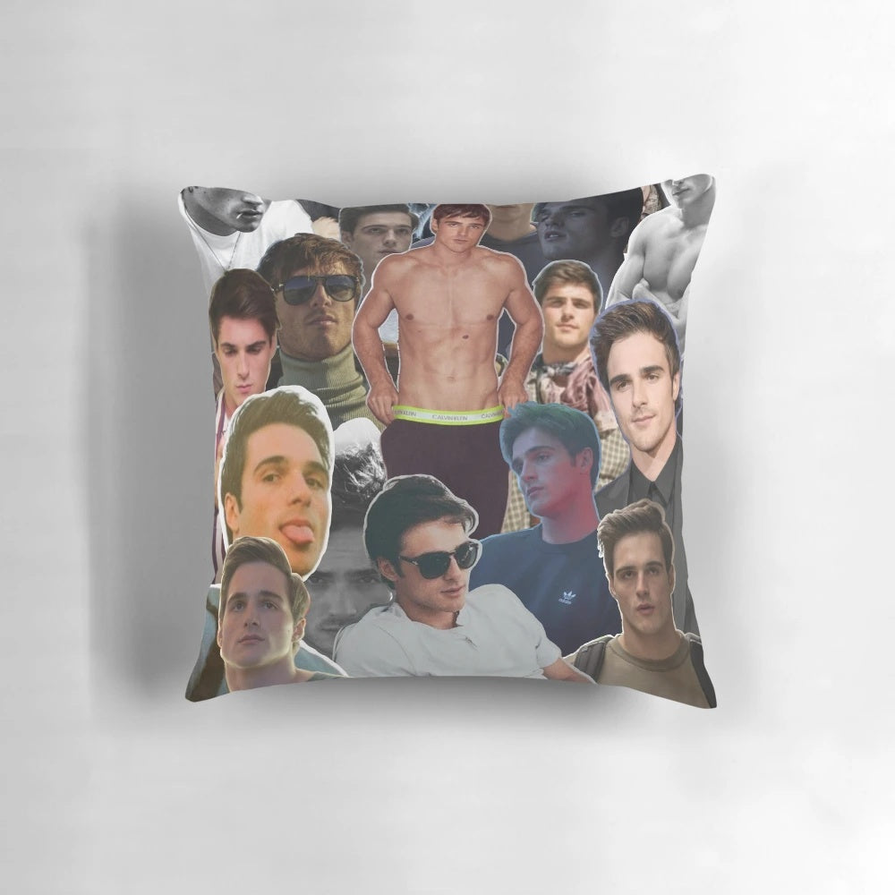 Handcrafted Jacob Elordi inspired collage design printed on a soft, plush pillow