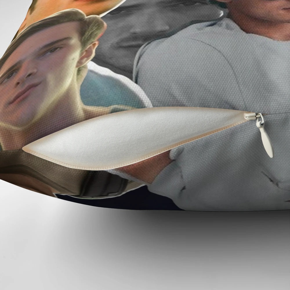 Handcrafted Jacob Elordi inspired collage design printed on a soft, plush pillow