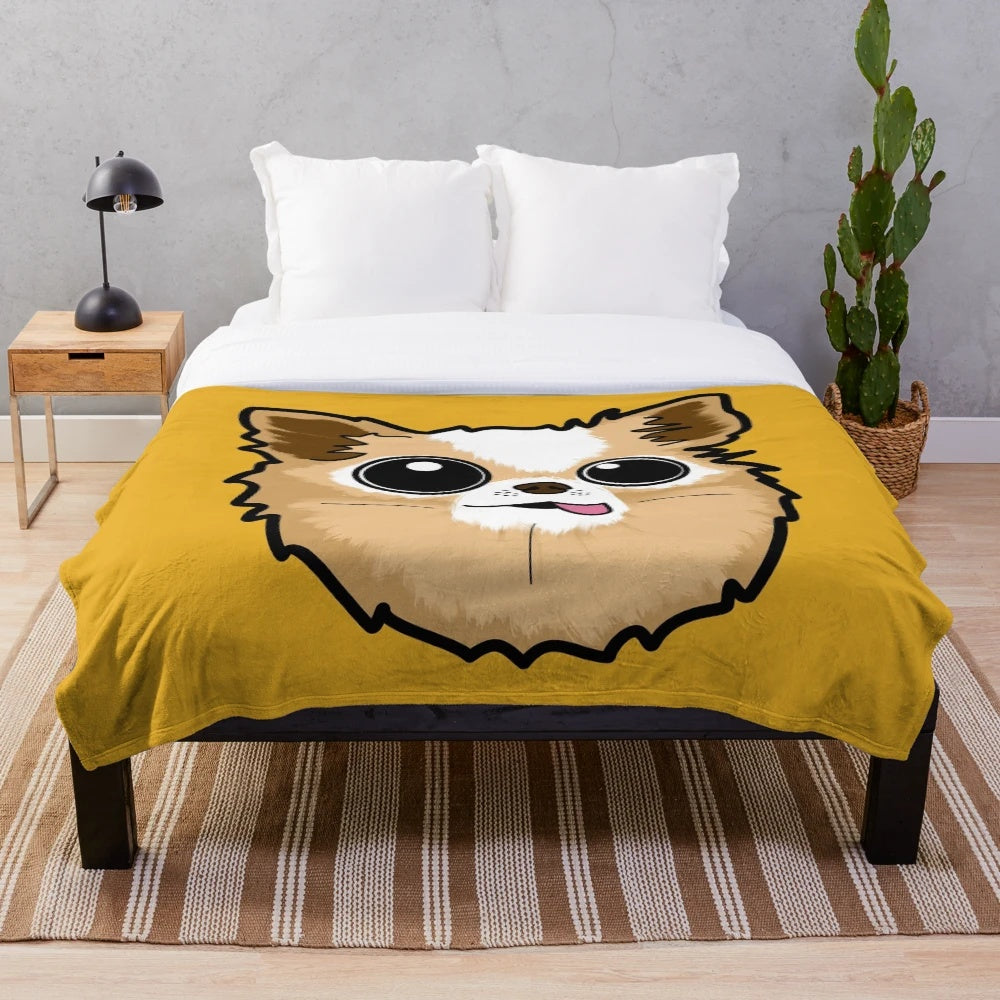 Handmade custom chihuahua plush blanket with a kawaii design