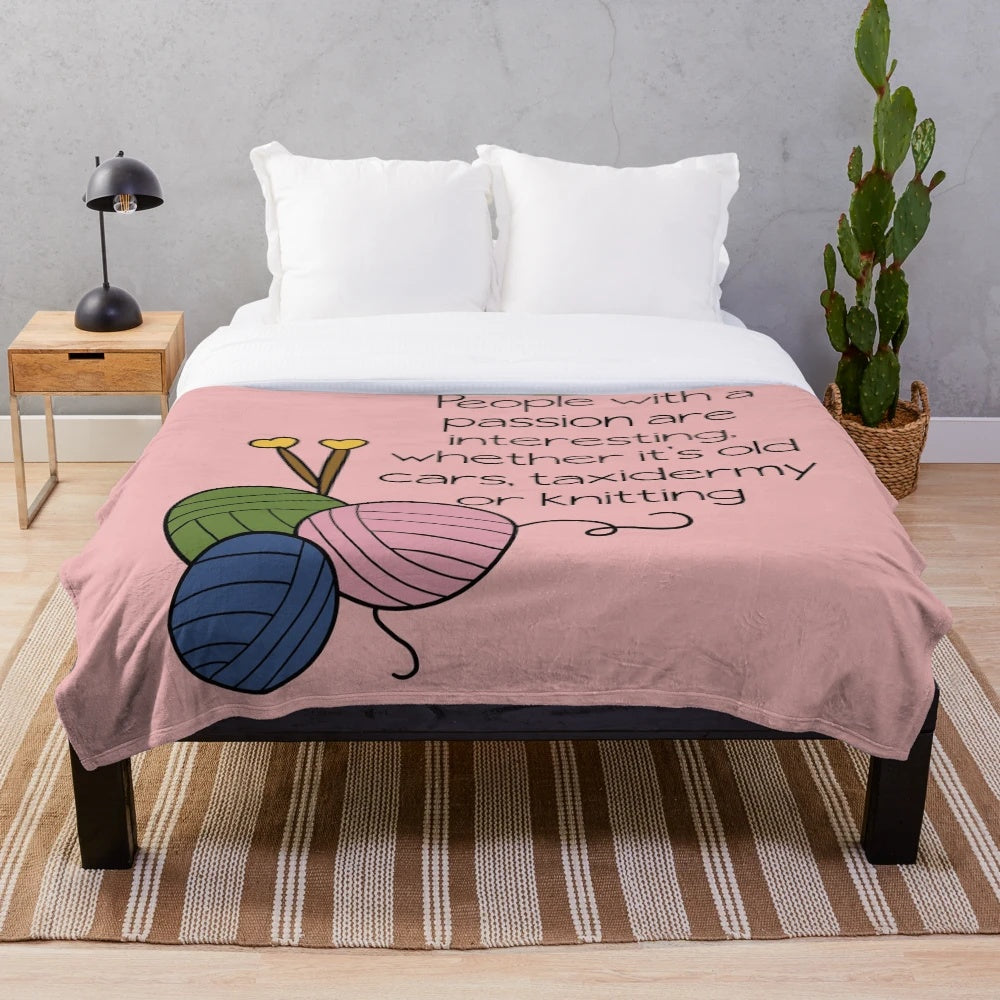 Cozy and soft plush blanket for knitting and crocheting enthusiasts