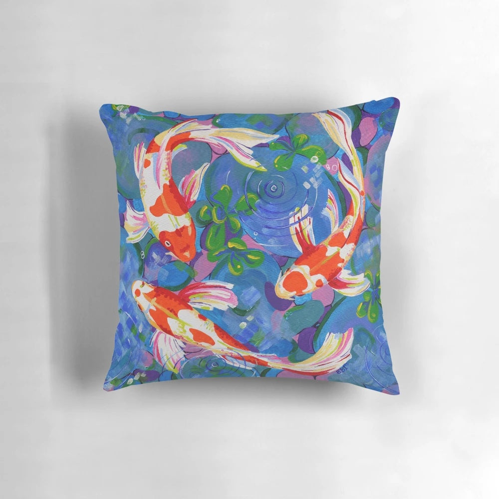 Decorative Koi Fish Painting Pillow, Featuring a Vibrant Artistic Rendering of Koi Fish