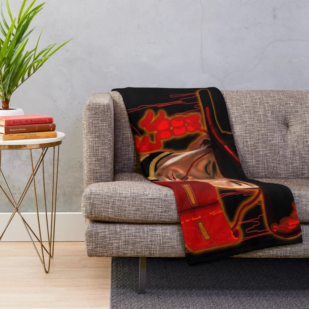 Cozy plush blanket featuring a portrait of Lee Pace's character Roy Walker from the film The Fall