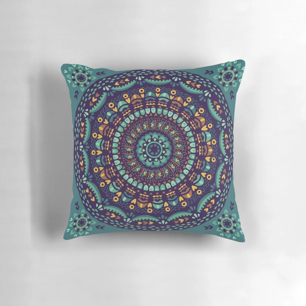 Colorful mandala-patterned decorative pillow for cultural and Asian-inspired home decor