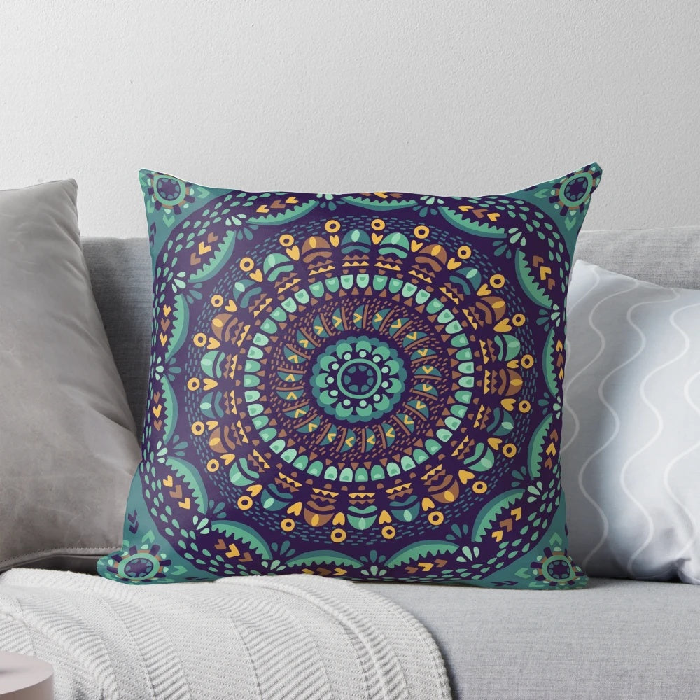 Colorful mandala-patterned decorative pillow for cultural and Asian-inspired home decor