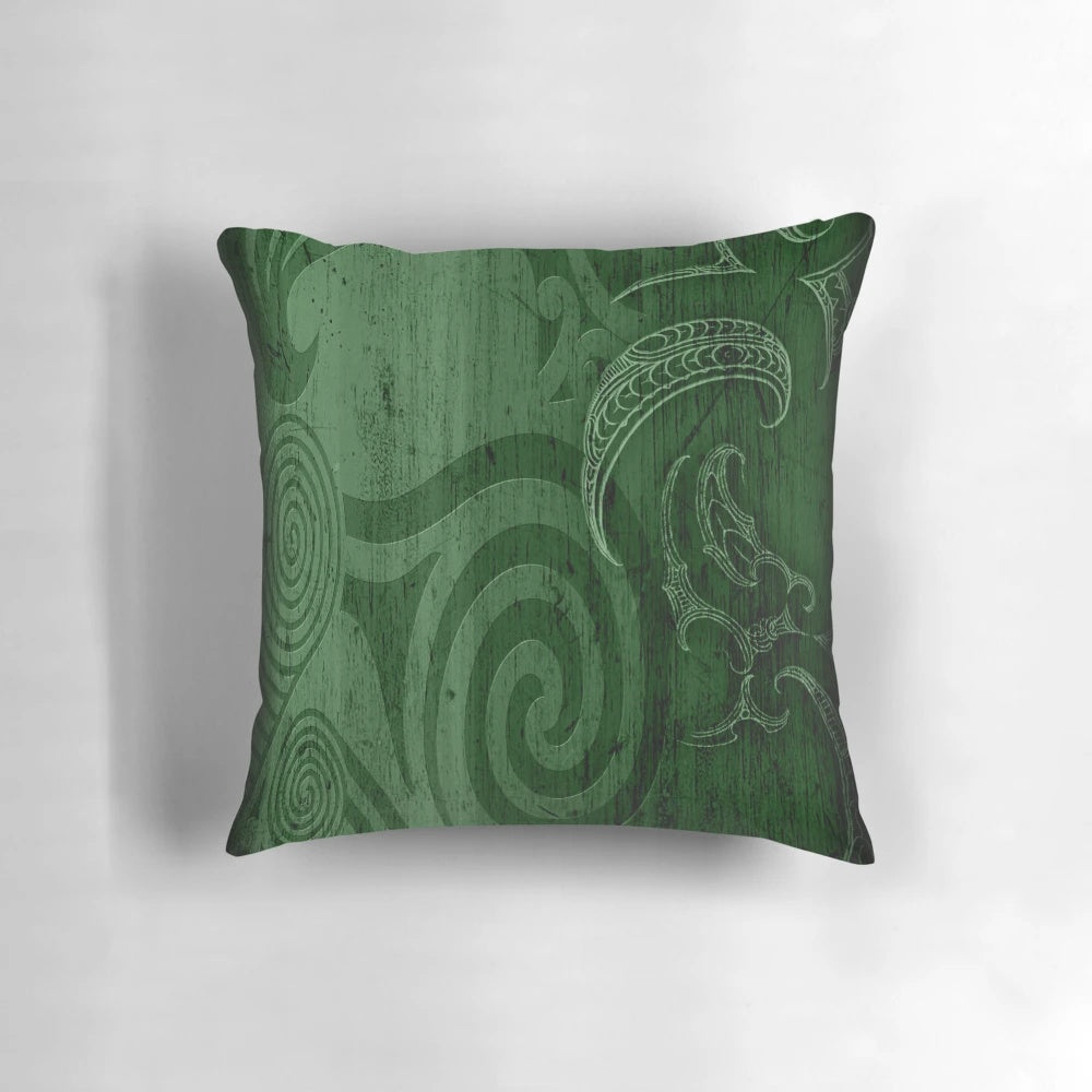 Beautifully crafted Maori-inspired pillow with intricate ta moko design