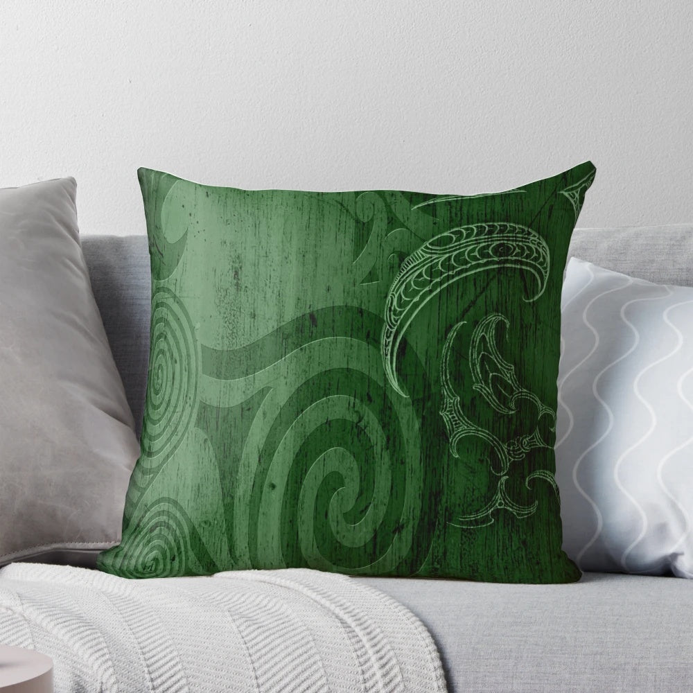 Beautifully crafted Maori-inspired pillow with intricate ta moko design
