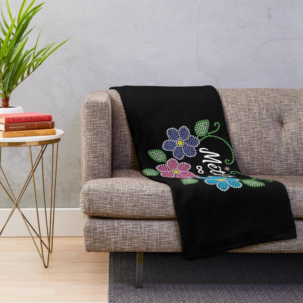 Metis beaded flowers plush blanket