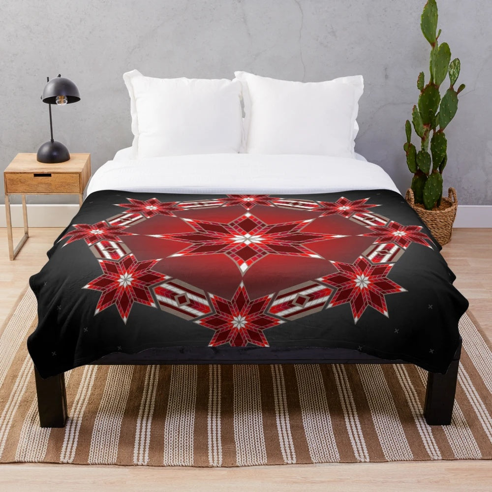 Morning Star Circle (Red) Plush Blanket featuring native american inspired circle design and wildlife