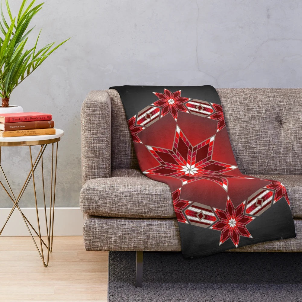 Morning Star Circle (Red) Plush Blanket featuring native american inspired circle design and wildlife