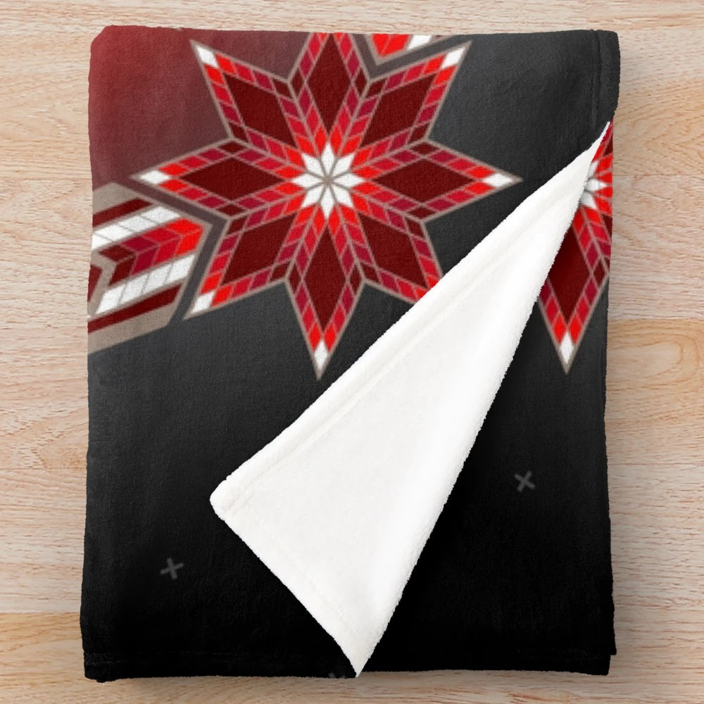 Morning Star Circle (Red) Plush Blanket featuring native american inspired circle design and wildlife