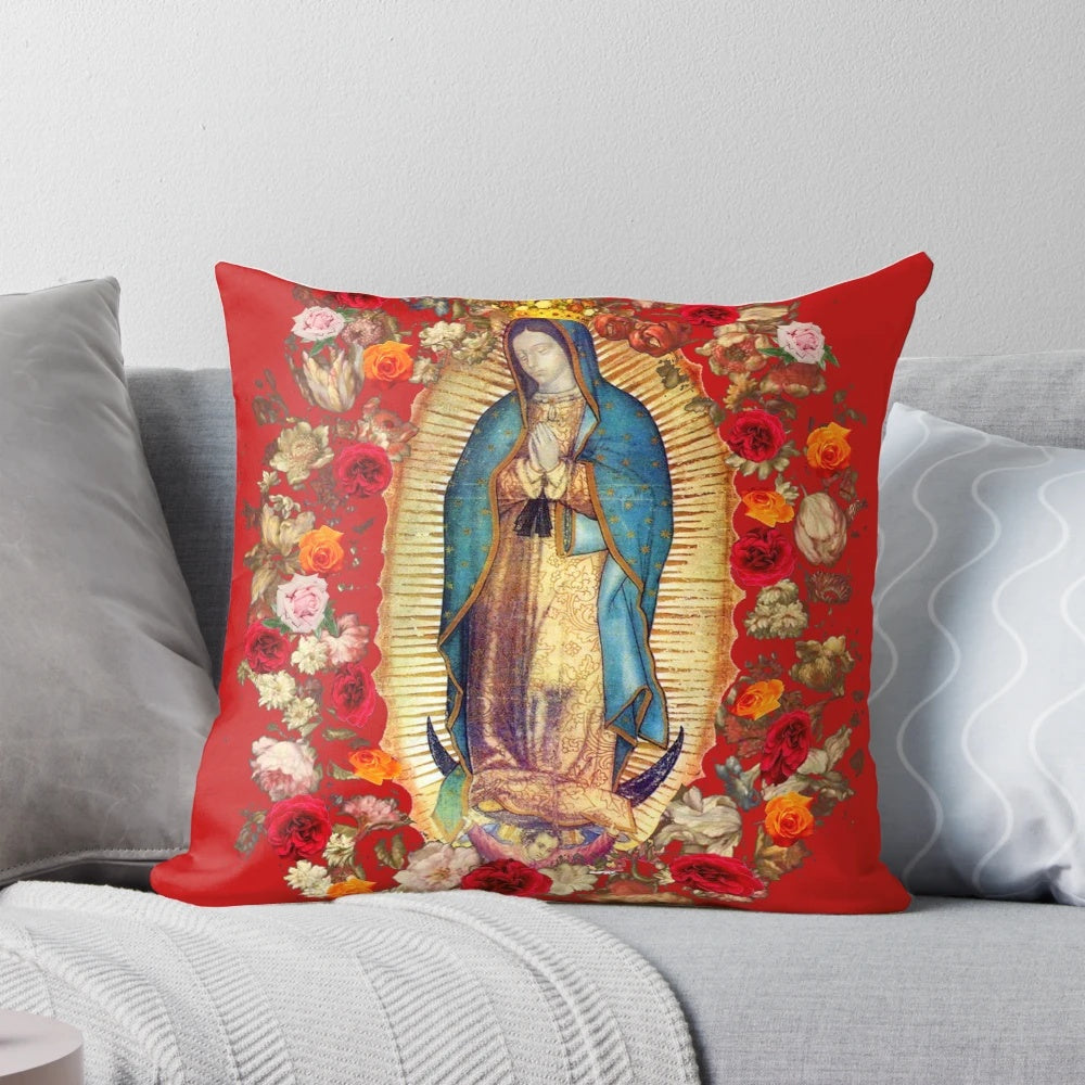 Our Lady of Guadalupe Virgin Mary Pillow - Authentic Mexican Catholic Saint Artwork