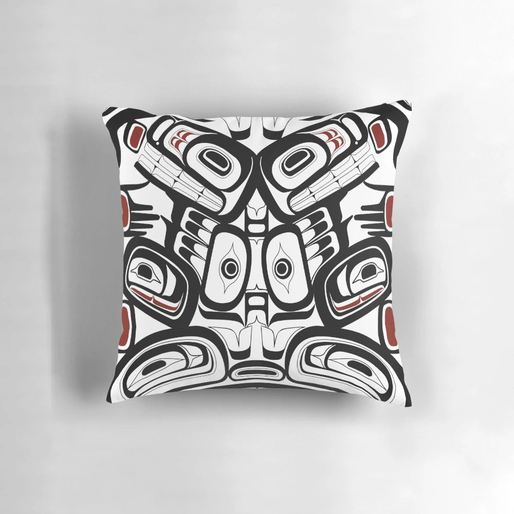 Vibrant Pillow Featuring a Pacific Northwest Orca Totem Design