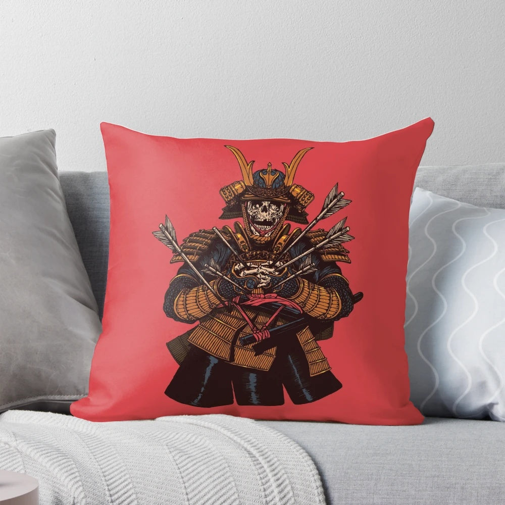Stunning red and black samurai warrior pillow with a striking sword design, perfect for creating a serene sleep environment.