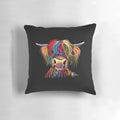 Handcrafted decorative pillow featuring a Scottish Highland Cow with a ginger coat and shaggy fur