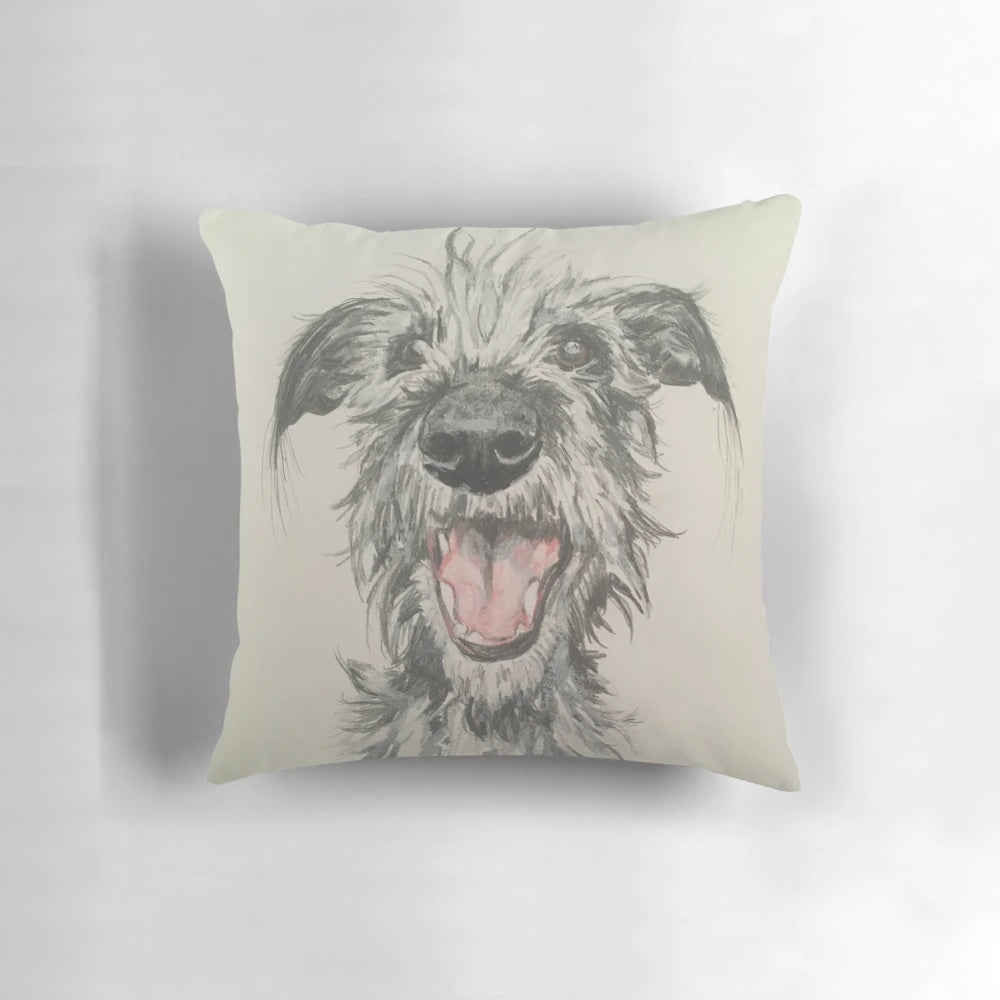 Cozy scruffy lurcher pillow for your home decor