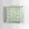Decorative pillow featuring a hand-drawn watercolor map of Coniston Water, inspired by the classic Swallows and Amazons book series