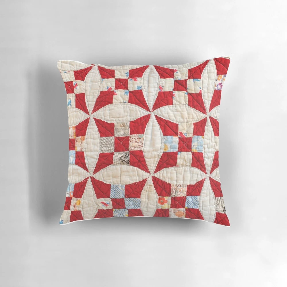 Handcrafted vintage-style patchwork quilt in red and white