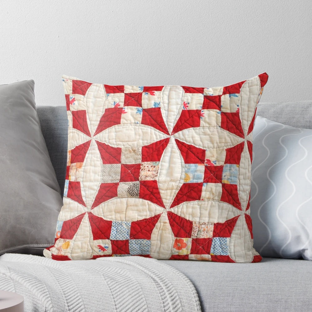 Handcrafted vintage-style patchwork quilt in red and white