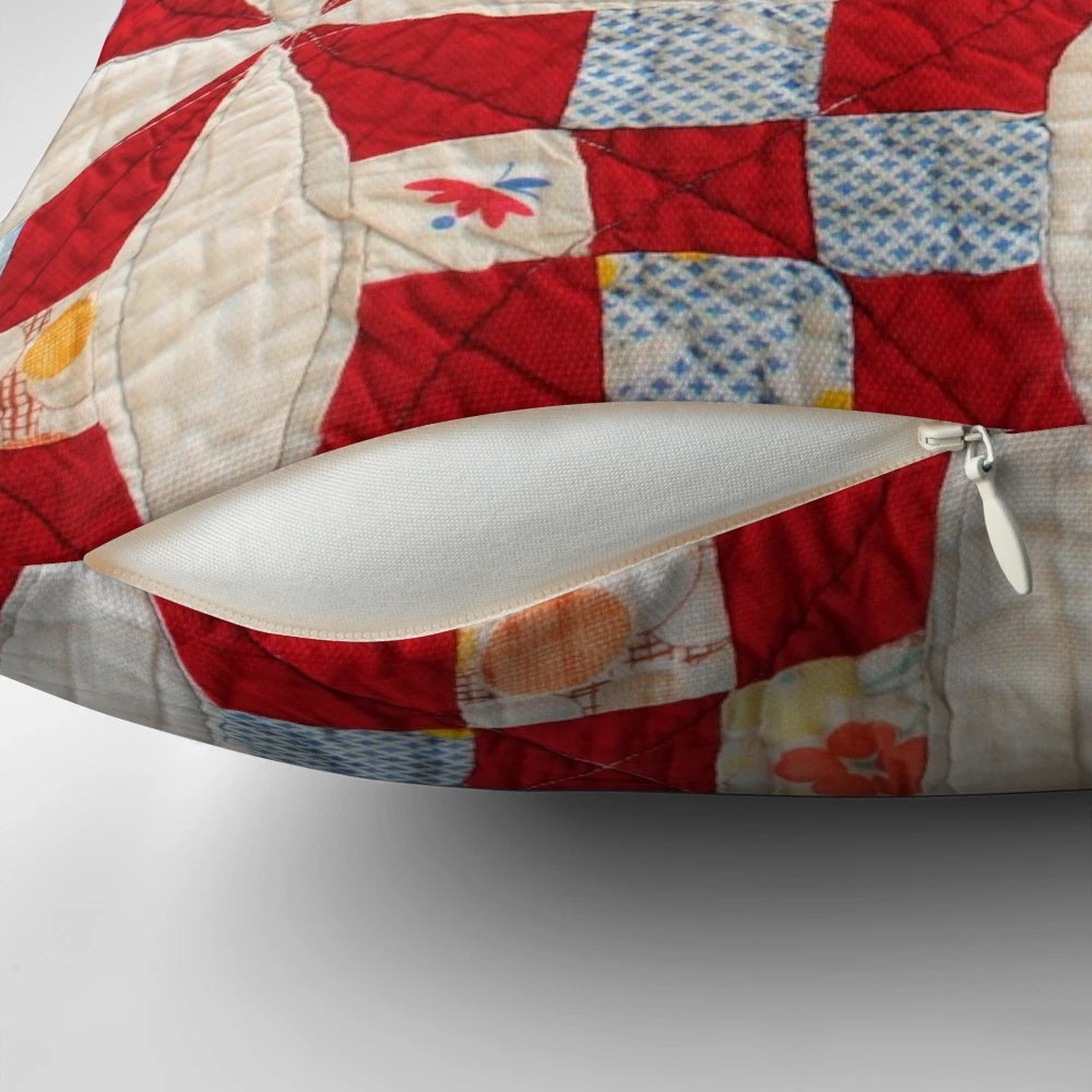 Handcrafted vintage-style patchwork quilt in red and white