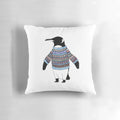 Handdrawn penguin pillow with intricate, detailed design featuring a festive antarctic animal