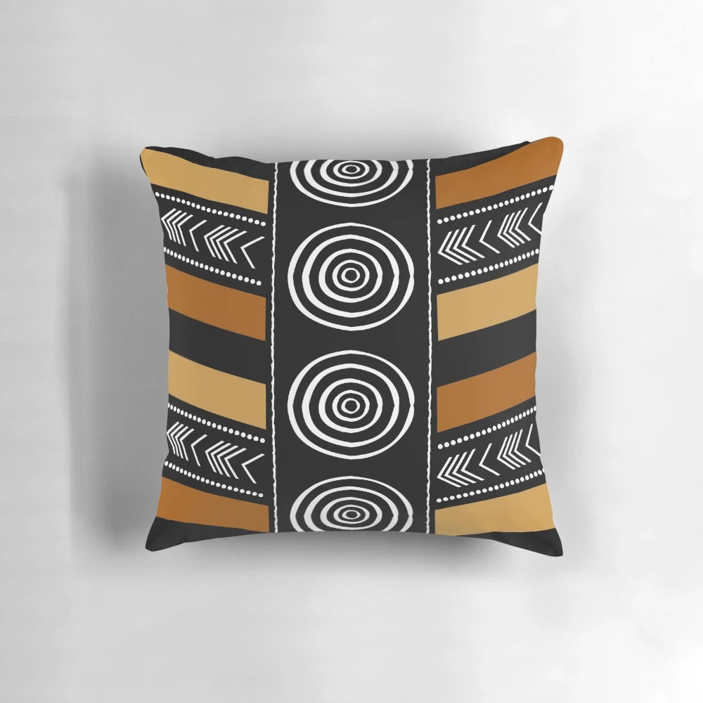 Decorative pillow featuring a vibrant African mud cloth design