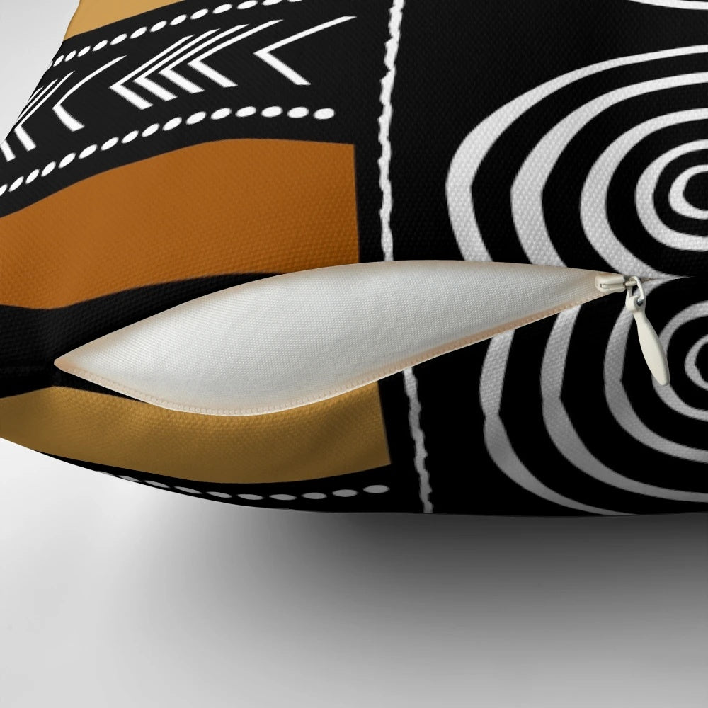 Decorative pillow featuring a vibrant African mud cloth design