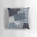 Handmade boro sashiko patterned pillow with blue and red striped design