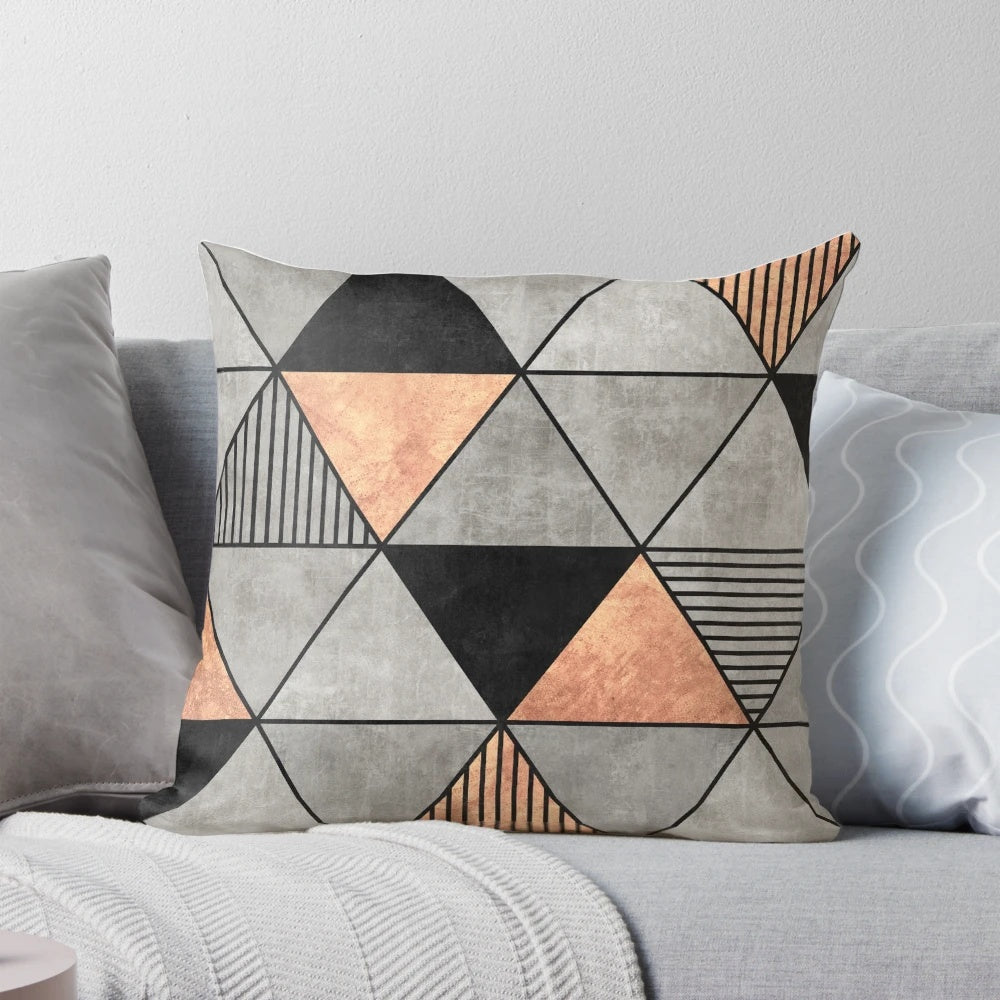 Handmade concrete and copper triangle pattern throw pillow