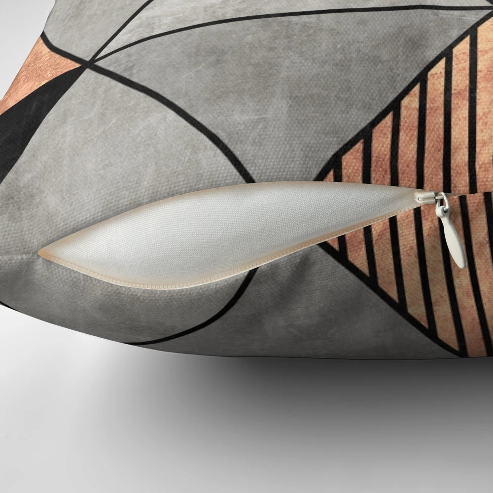 Handmade concrete and copper triangle pattern throw pillow