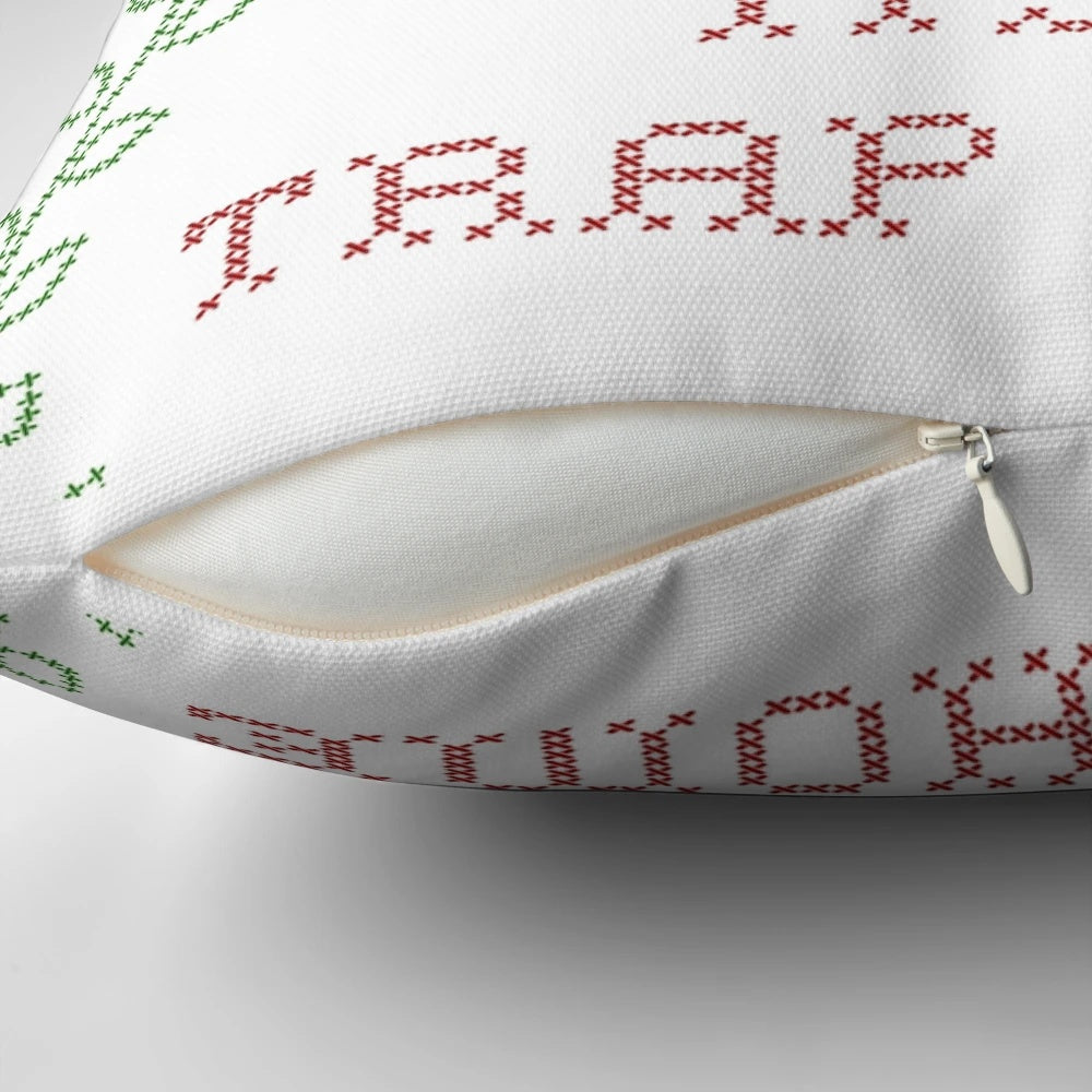 Cross-stitch trap house themed pillow